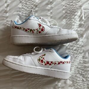 Nike Kids White Sneakers with Cherry Pattern